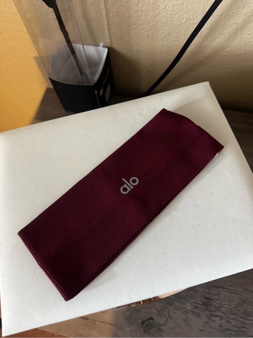 ALO Yoga Ribbed Burgundy Headband with Reflective Logo